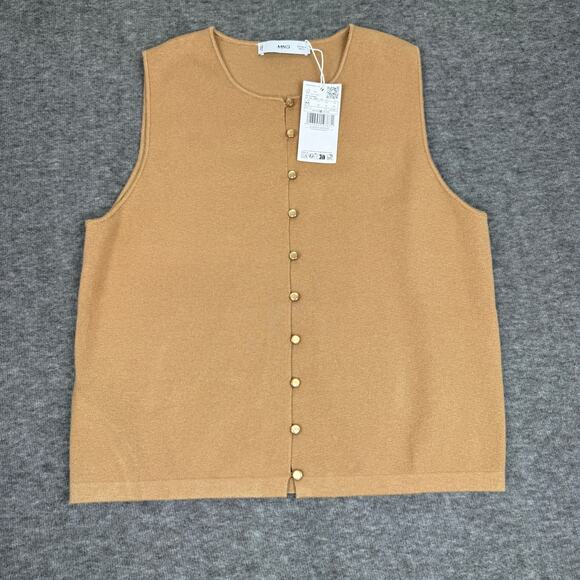 Mango Tops - Mango Fine Knit Sweater Vest Women's Medium Camel Caramel Button Down Minimalist